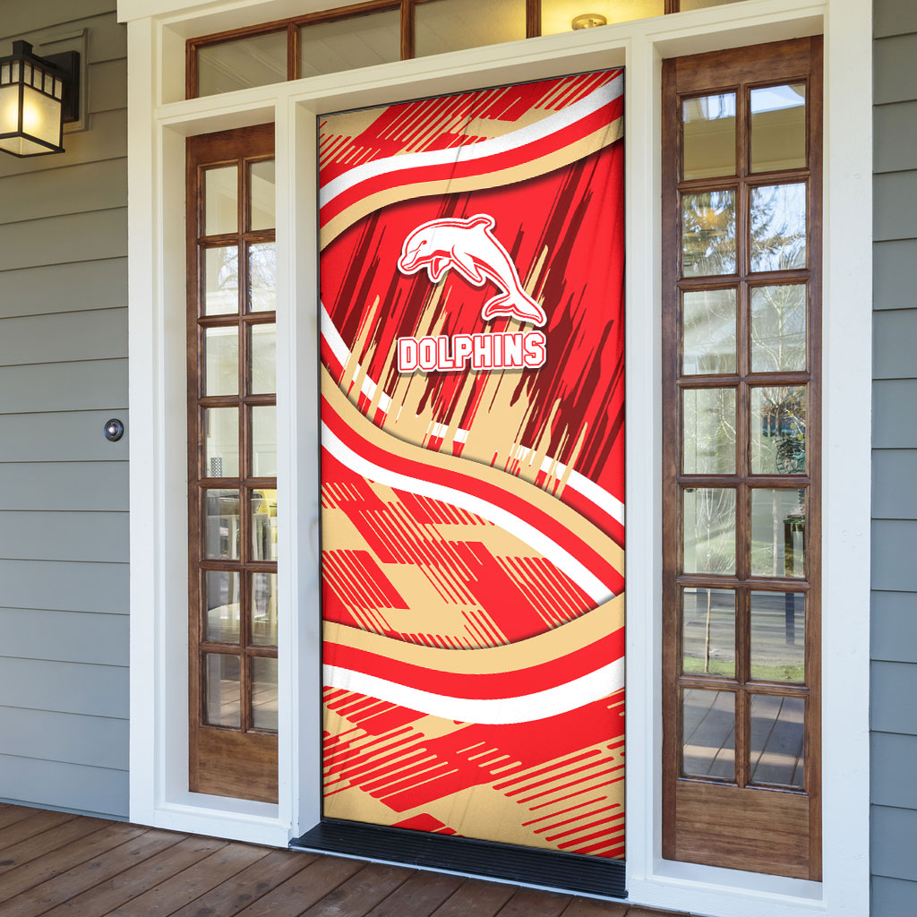 Dolphins Rugby Mascot Door Cover Fierce Athlete Graphic in Sports Style
