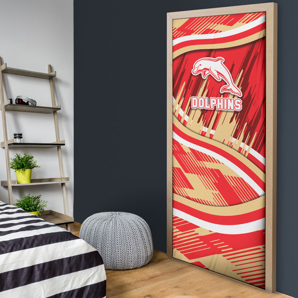 Dolphins Rugby Mascot Door Cover Fierce Athlete Graphic in Sports Style