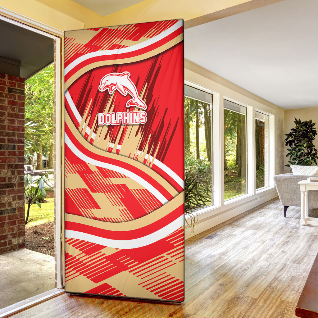 Dolphins Rugby Mascot Door Cover Fierce Athlete Graphic in Sports Style