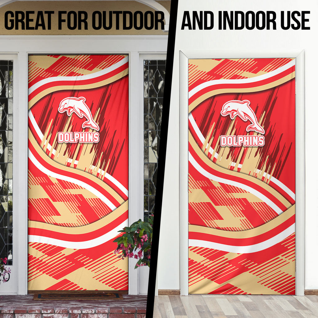 Dolphins Rugby Mascot Door Cover Fierce Athlete Graphic in Sports Style