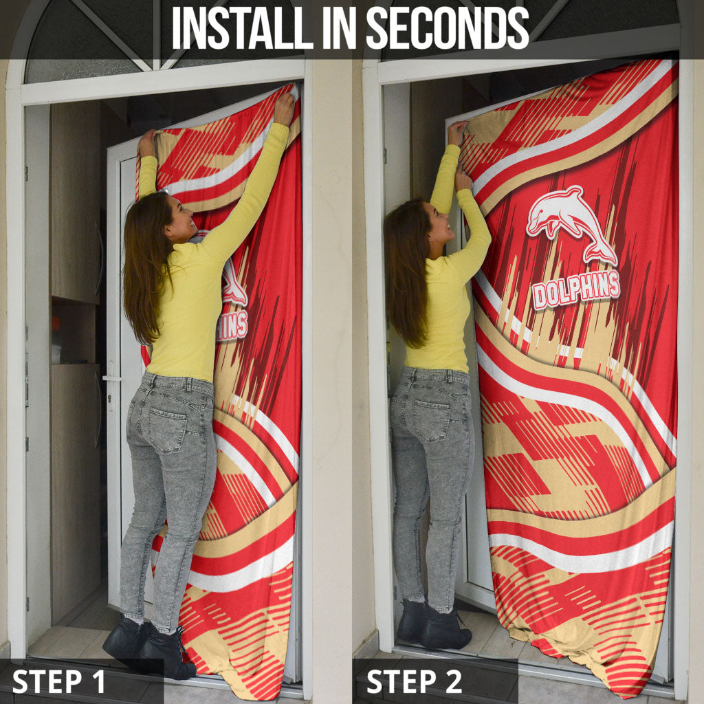 Dolphins Rugby Mascot Door Cover Fierce Athlete Graphic in Sports Style