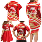 Dolphins Rugby Mascot Family Matching Long Sleeve Bodycon Dress and Hawaiian Shirt Fierce Athlete Graphic in Sports Style