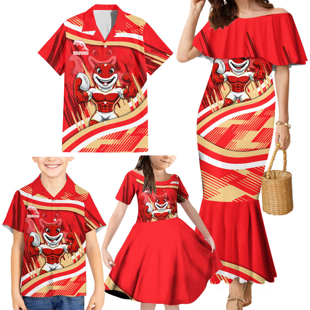 Dolphins Rugby Mascot Family Matching Mermaid Dress and Hawaiian Shirt Fierce Athlete Graphic in Sports Style