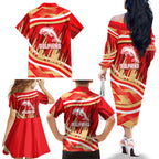 Dolphins Rugby Mascot Family Matching Off The Shoulder Long Sleeve Dress and Hawaiian Shirt Fierce Athlete Graphic in Sports Style