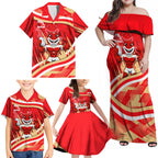 Dolphins Rugby Mascot Family Matching Off Shoulder Maxi Dress and Hawaiian Shirt Fierce Athlete Graphic in Sports Style