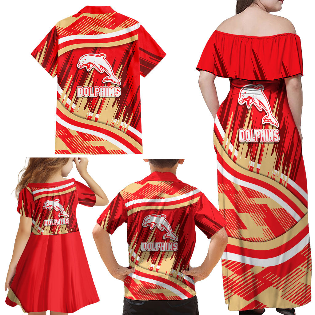 Dolphins Rugby Mascot Family Matching Off Shoulder Maxi Dress and Hawaiian Shirt Fierce Athlete Graphic in Sports Style