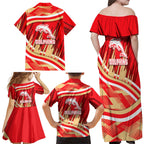 Dolphins Rugby Mascot Family Matching Off Shoulder Maxi Dress and Hawaiian Shirt Fierce Athlete Graphic in Sports Style