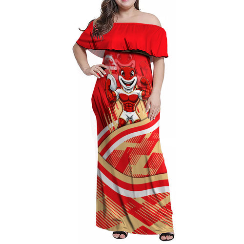 Dolphins Rugby Mascot Family Matching Off Shoulder Maxi Dress and Hawaiian Shirt Fierce Athlete Graphic in Sports Style