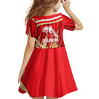Dolphins Rugby Mascot Family Matching Off Shoulder Short Dress and Hawaiian Shirt Fierce Athlete Graphic in Sports Style