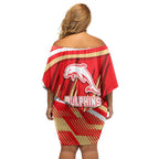 Dolphins Rugby Mascot Family Matching Off Shoulder Short Dress and Hawaiian Shirt Fierce Athlete Graphic in Sports Style