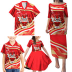 Dolphins Rugby Mascot Family Matching Puletasi and Hawaiian Shirt Fierce Athlete Graphic in Sports Style
