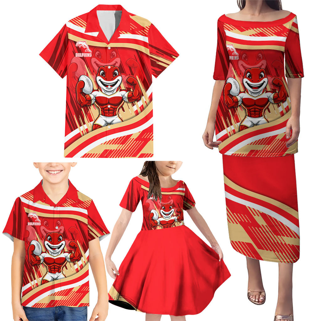 Dolphins Rugby Mascot Family Matching Puletasi and Hawaiian Shirt Fierce Athlete Graphic in Sports Style