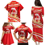 Dolphins Rugby Mascot Family Matching Puletasi and Hawaiian Shirt Fierce Athlete Graphic in Sports Style