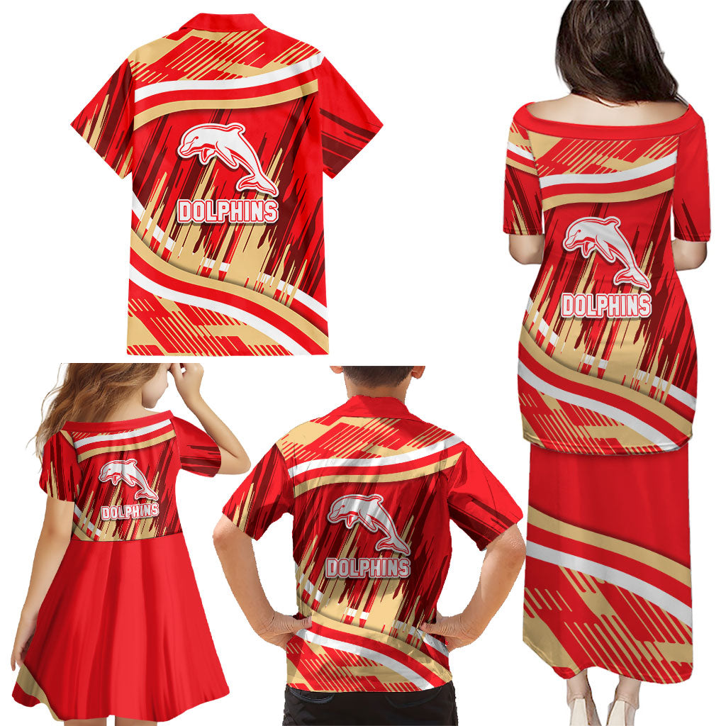Dolphins Rugby Mascot Family Matching Puletasi and Hawaiian Shirt Fierce Athlete Graphic in Sports Style
