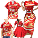 Dolphins Rugby Mascot Family Matching Short Sleeve Bodycon Dress and Hawaiian Shirt Fierce Athlete Graphic in Sports Style