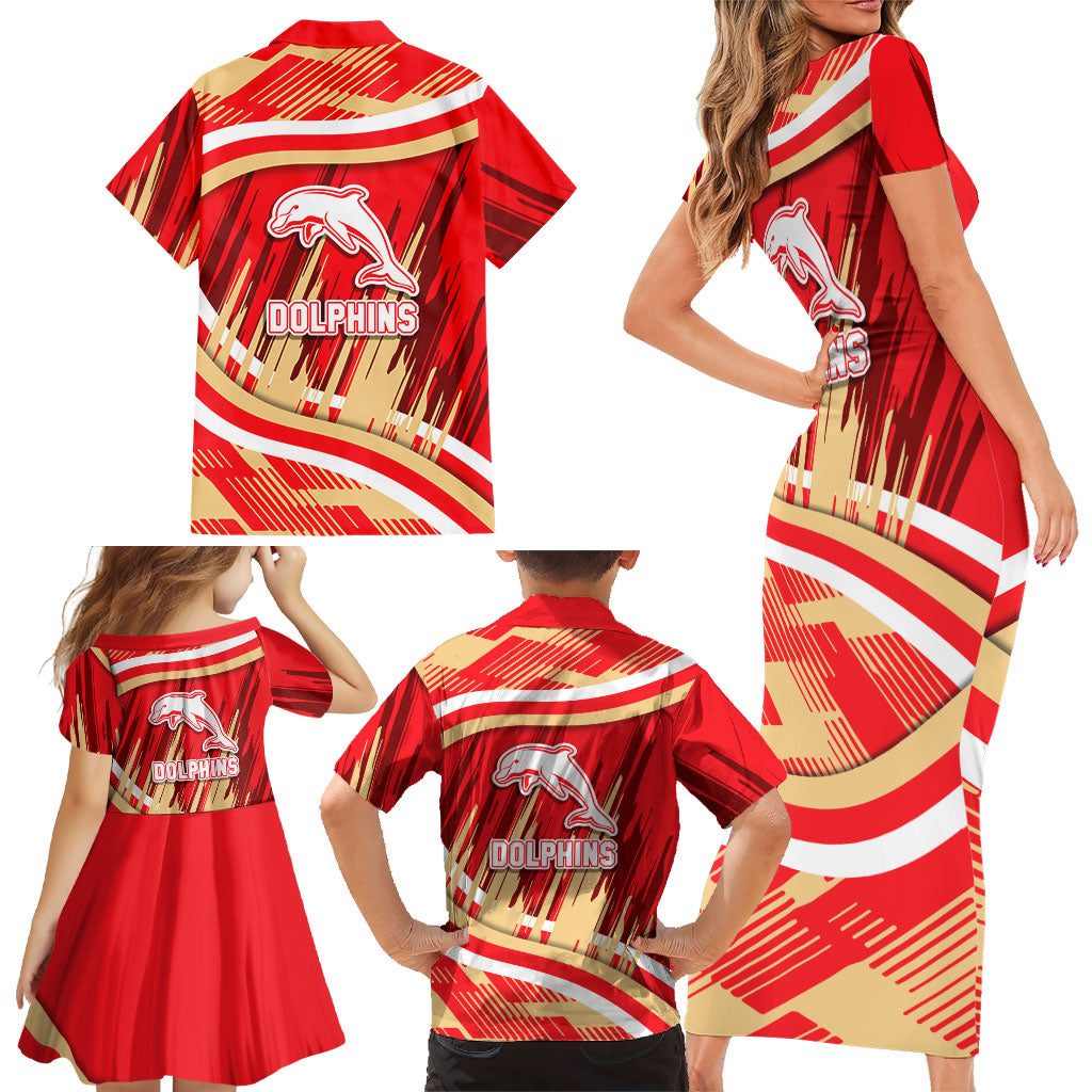Dolphins Rugby Mascot Family Matching Short Sleeve Bodycon Dress and Hawaiian Shirt Fierce Athlete Graphic in Sports Style