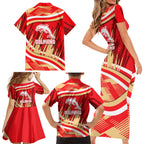 Dolphins Rugby Mascot Family Matching Short Sleeve Bodycon Dress and Hawaiian Shirt Fierce Athlete Graphic in Sports Style