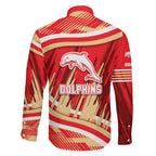 Dolphins Rugby Mascot Family Matching Short Sleeve Bodycon Dress and Hawaiian Shirt Fierce Athlete Graphic in Sports Style