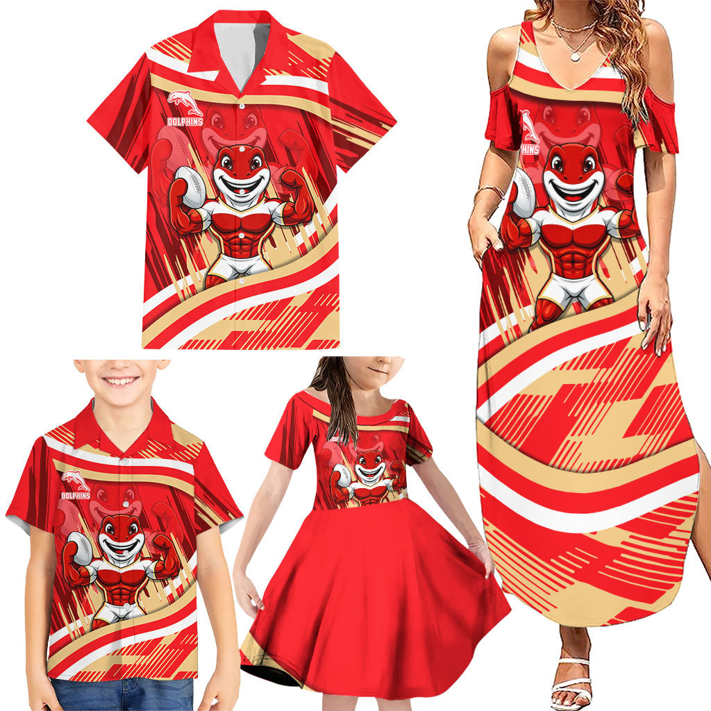 Dolphins Rugby Mascot Family Matching Summer Maxi Dress and Hawaiian Shirt Fierce Athlete Graphic in Sports Style