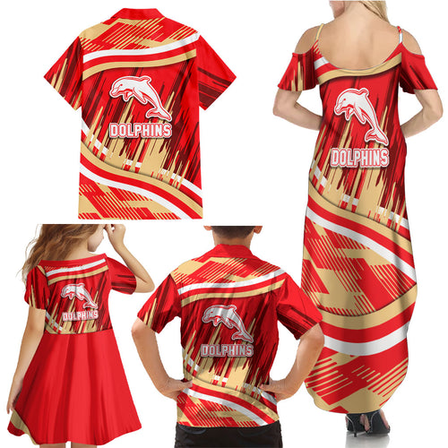 Dolphins Rugby Mascot Family Matching Summer Maxi Dress and Hawaiian Shirt Fierce Athlete Graphic in Sports Style