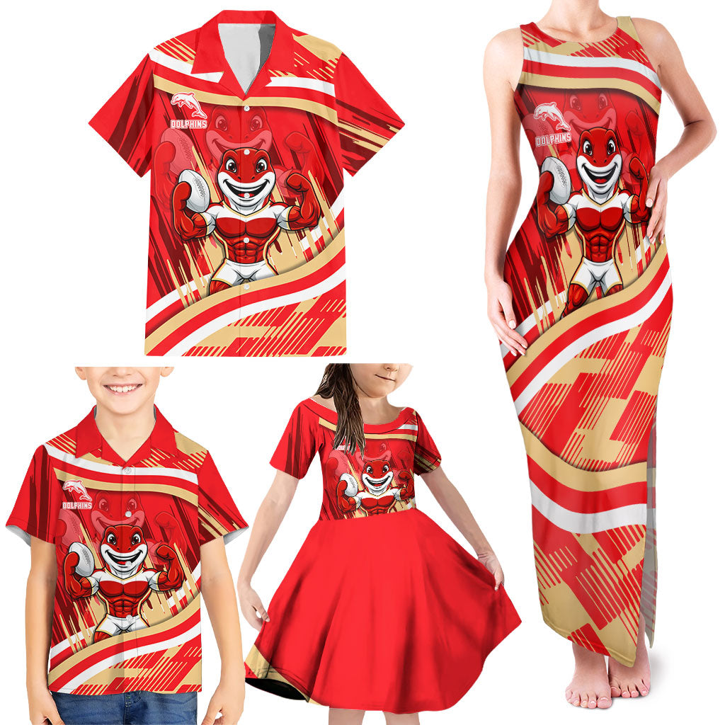 Dolphins Rugby Mascot Family Matching Tank Maxi Dress and Hawaiian Shirt Fierce Athlete Graphic in Sports Style