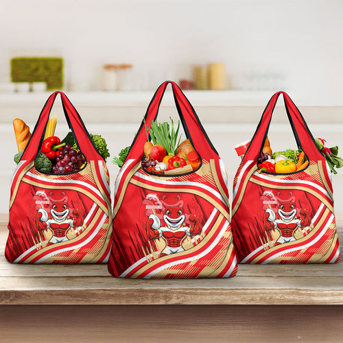 Dolphins Rugby Mascot Grocery Bag Fierce Athlete Graphic in Sports Style