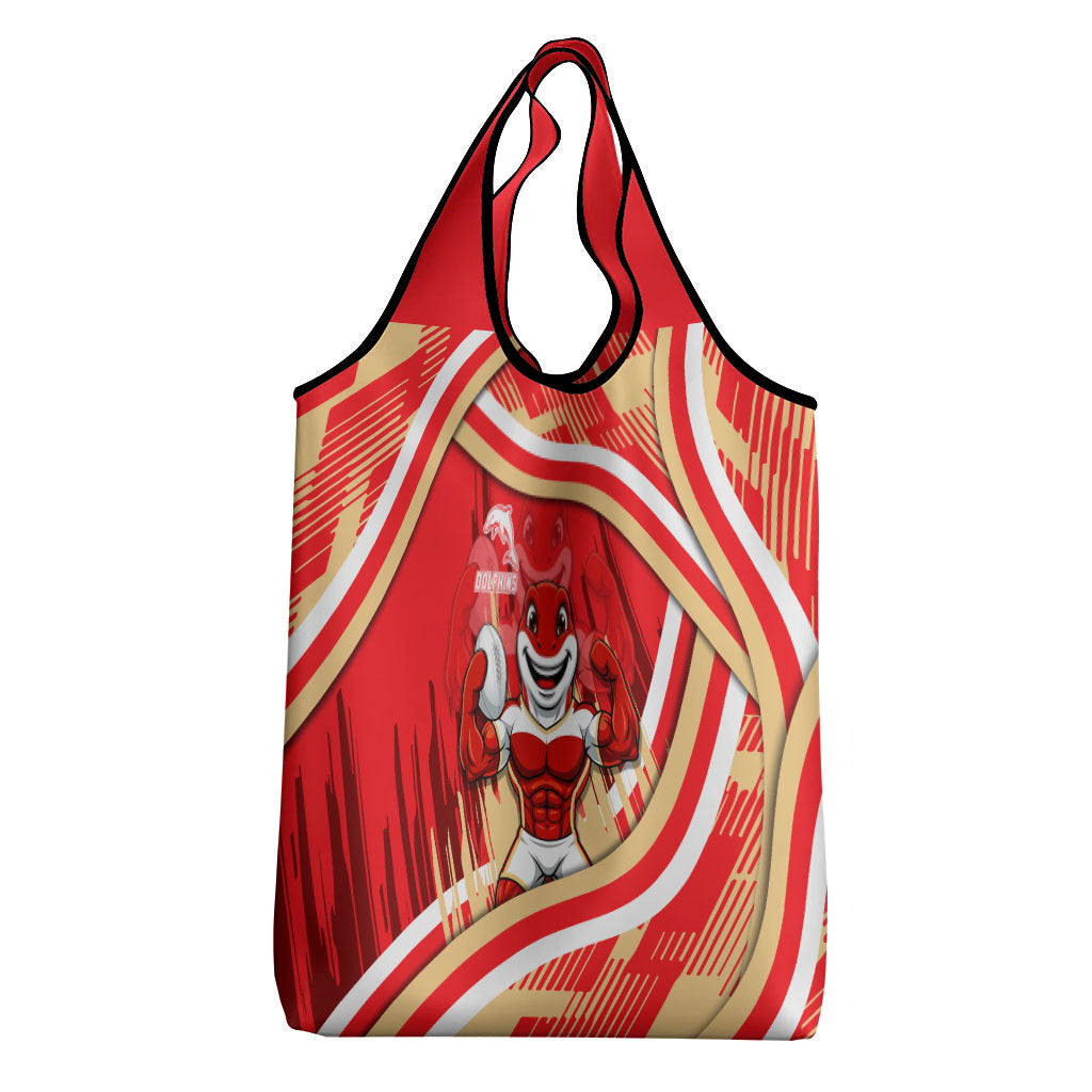 Dolphins Rugby Mascot Grocery Bag Fierce Athlete Graphic in Sports Style