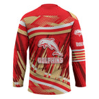 Dolphins Rugby Mascot Hockey Jersey Fierce Athlete Graphic in Sports Style