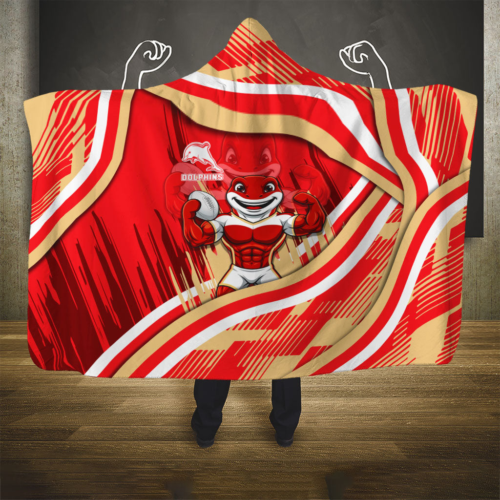 Dolphins Rugby Mascot Hooded Blanket Fierce Athlete Graphic in Sports Style