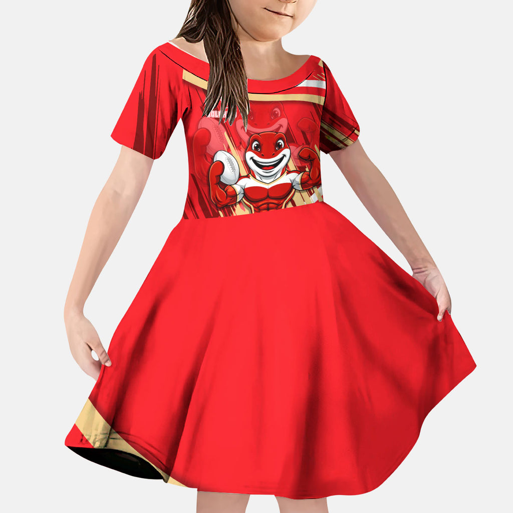 Dolphins Rugby Mascot Kid Short Sleeve Dress Fierce Athlete Graphic in Sports Style
