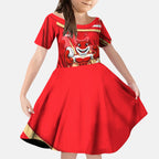 Dolphins Rugby Mascot Kid Short Sleeve Dress Fierce Athlete Graphic in Sports Style