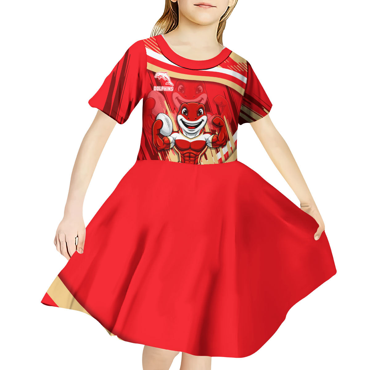 Dolphins Rugby Mascot Kid Short Sleeve Dress Fierce Athlete Graphic in Sports Style