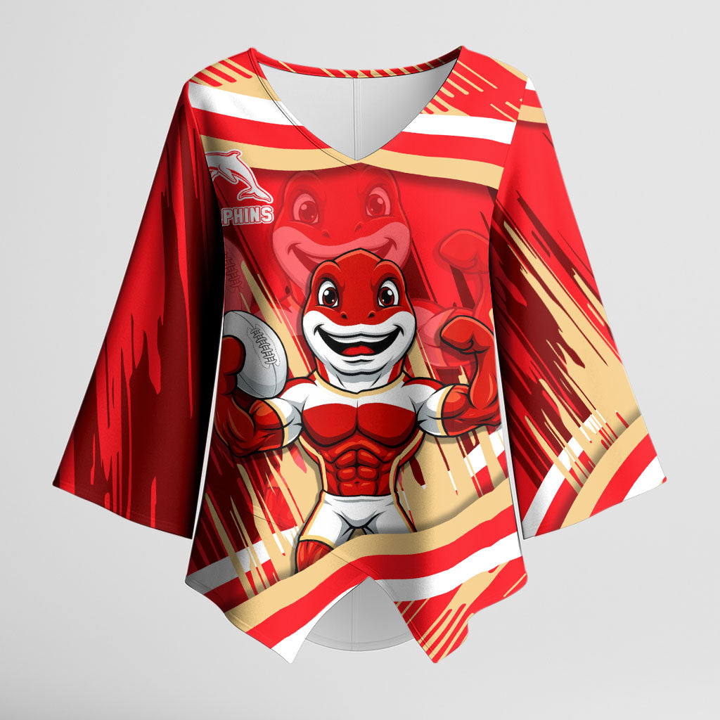 Dolphins Rugby Mascot Kimono Sleeve Blouse Fierce Athlete Graphic in Sports Style
