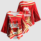 Dolphins Rugby Mascot Kimono Sleeve Blouse Fierce Athlete Graphic in Sports Style