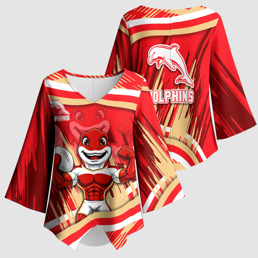 Dolphins Rugby Mascot Kimono Sleeve Blouse Fierce Athlete Graphic in Sports Style
