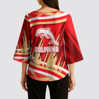 Dolphins Rugby Mascot Kimono Sleeve Blouse Fierce Athlete Graphic in Sports Style