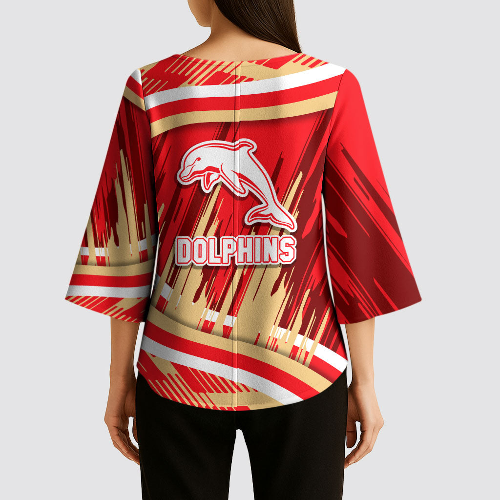 Dolphins Rugby Mascot Kimono Sleeve Blouse Fierce Athlete Graphic in Sports Style