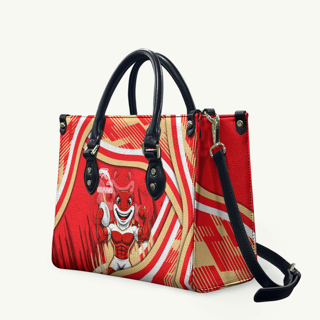 Dolphins Rugby Mascot Leather Bag Fierce Athlete Graphic in Sports Style