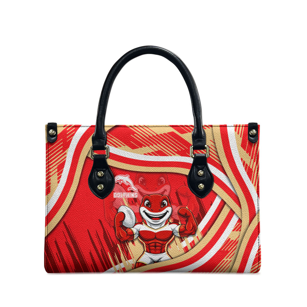 Dolphins Rugby Mascot Leather Bag Fierce Athlete Graphic in Sports Style