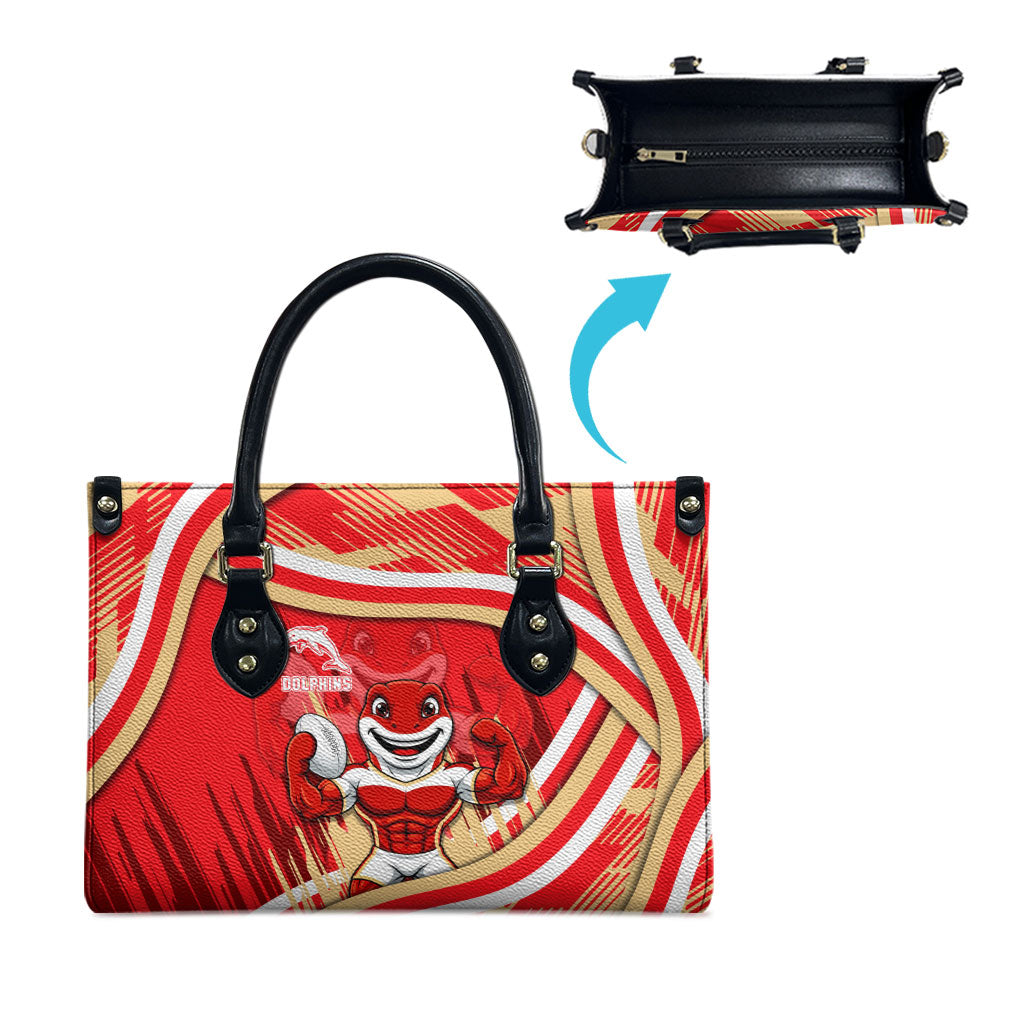 Dolphins Rugby Mascot Leather Bag Fierce Athlete Graphic in Sports Style