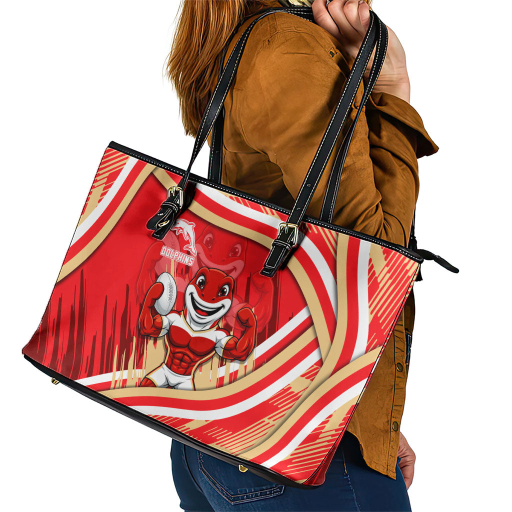 Dolphins Rugby Mascot Leather Tote Bag Fierce Athlete Graphic in Sports Style