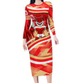 Dolphins Rugby Mascot Long Sleeve Bodycon Dress Fierce Athlete Graphic in Sports Style