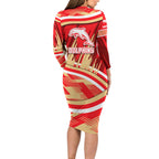Dolphins Rugby Mascot Long Sleeve Bodycon Dress Fierce Athlete Graphic in Sports Style
