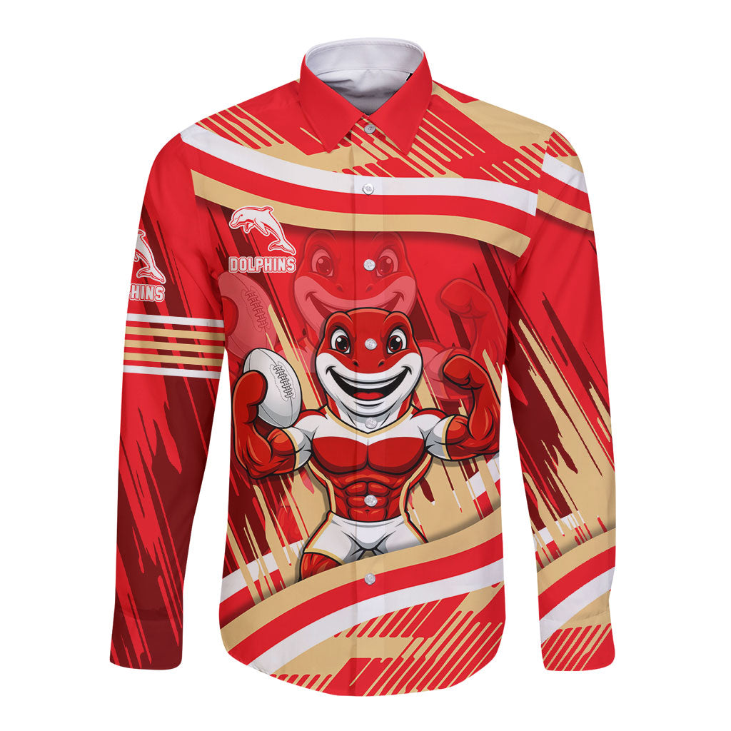 Dolphins Rugby Mascot Long Sleeve Button Shirt Fierce Athlete Graphic in Sports Style
