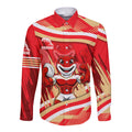 Dolphins Rugby Mascot Long Sleeve Button Shirt Fierce Athlete Graphic in Sports Style
