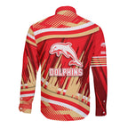 Dolphins Rugby Mascot Long Sleeve Button Shirt Fierce Athlete Graphic in Sports Style
