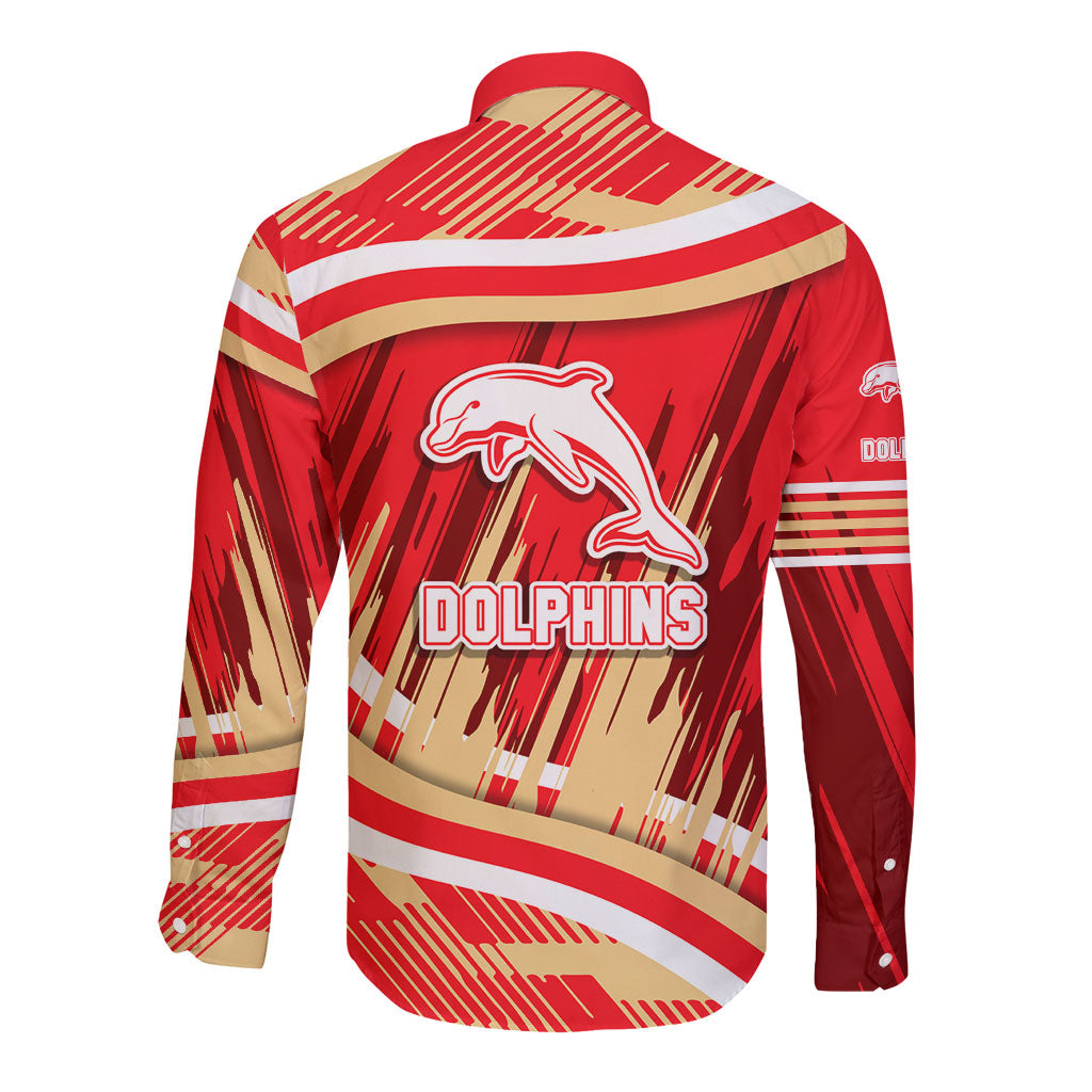 Dolphins Rugby Mascot Long Sleeve Button Shirt Fierce Athlete Graphic in Sports Style