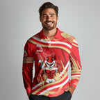 Dolphins Rugby Mascot Long Sleeve Polo Shirt Fierce Athlete Graphic in Sports Style