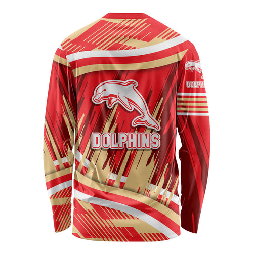 Dolphins Rugby Mascot Long Sleeve Shirt Fierce Athlete Graphic in Sports Style
