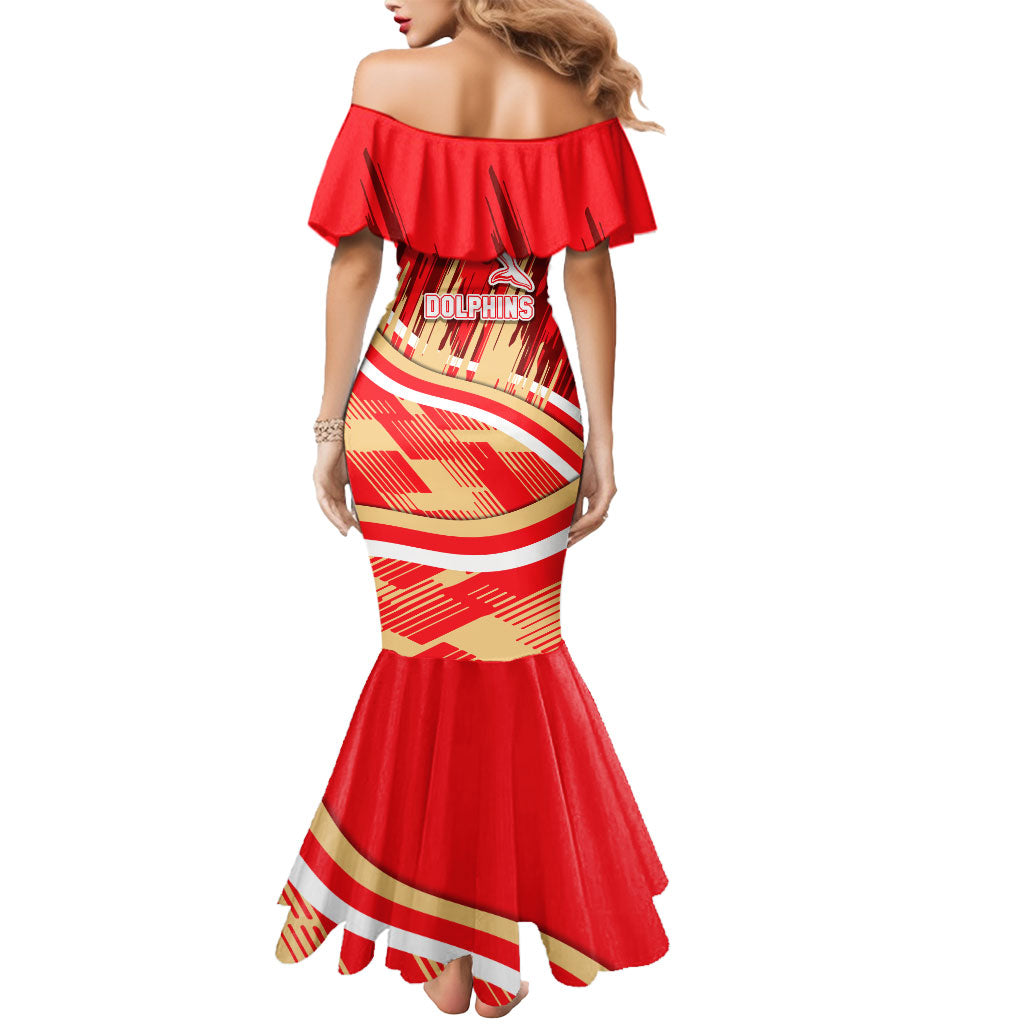 Dolphins Rugby Mascot Mermaid Dress Fierce Athlete Graphic in Sports Style